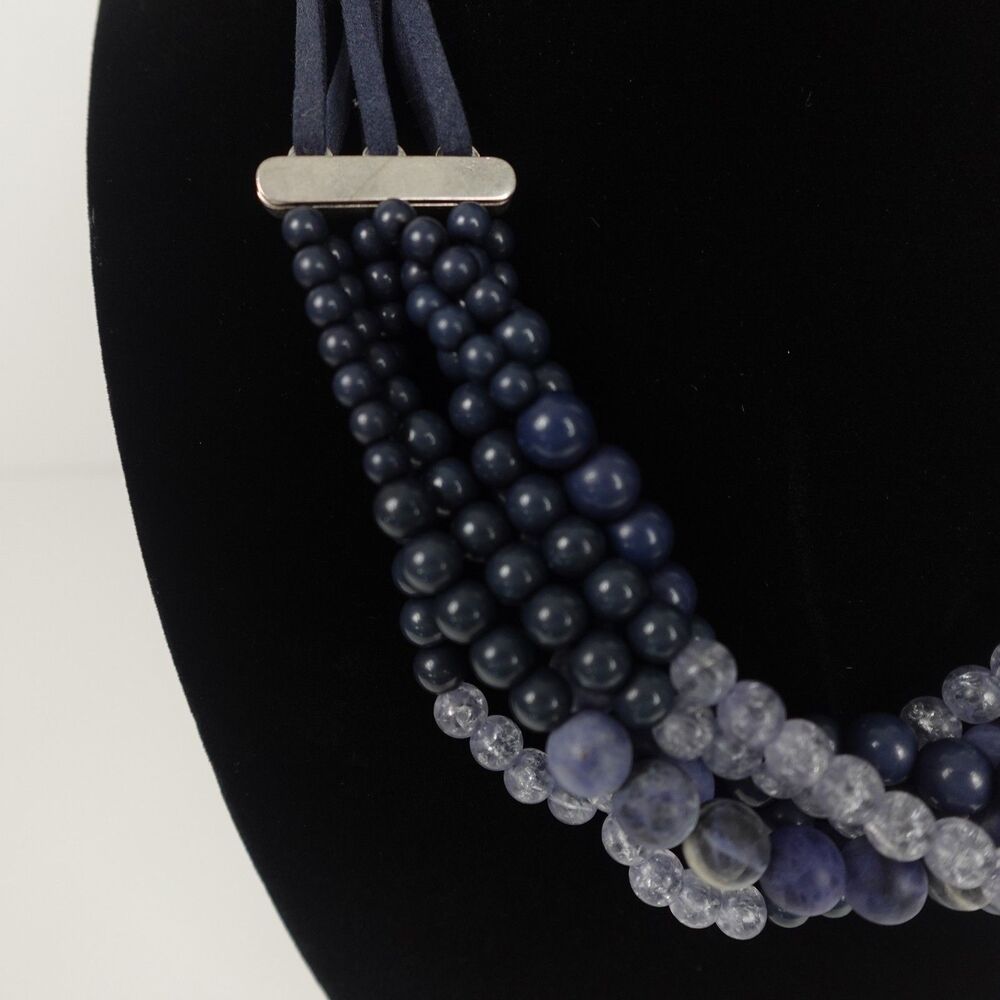 Chico's Multi-Strand Beaded Statement Necklace Blue Purple Clear Fashion Jewelry - Picture 6 of 10